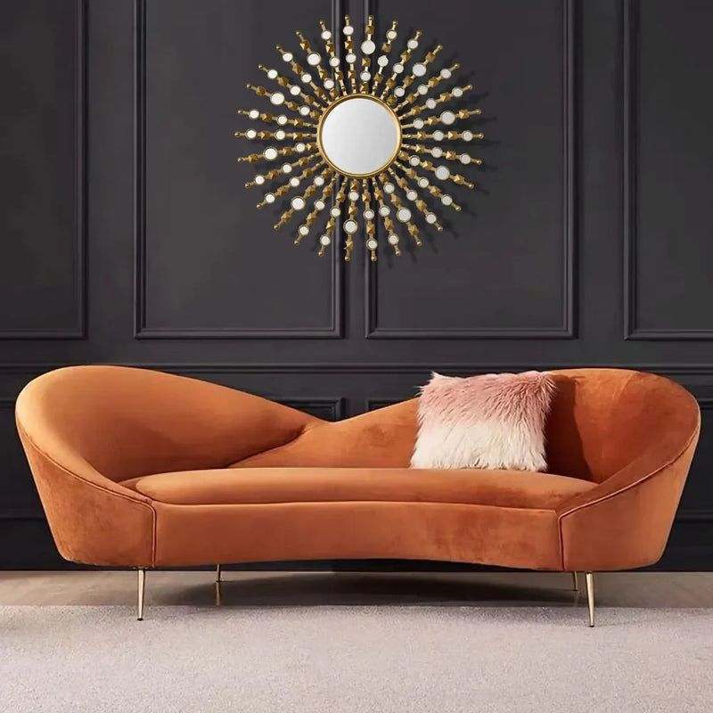Frosty Modern Curvy Orange Velvet Upholstered 3-Seater Sofa