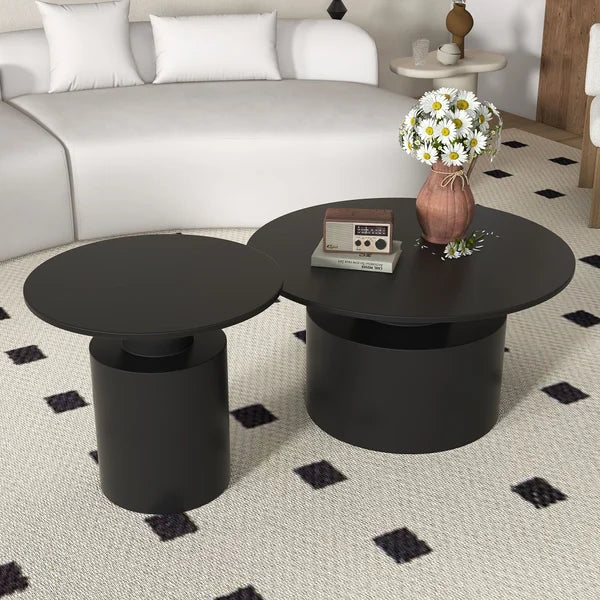 Helly Black Round Center Table Metal Accent Table Set of 2