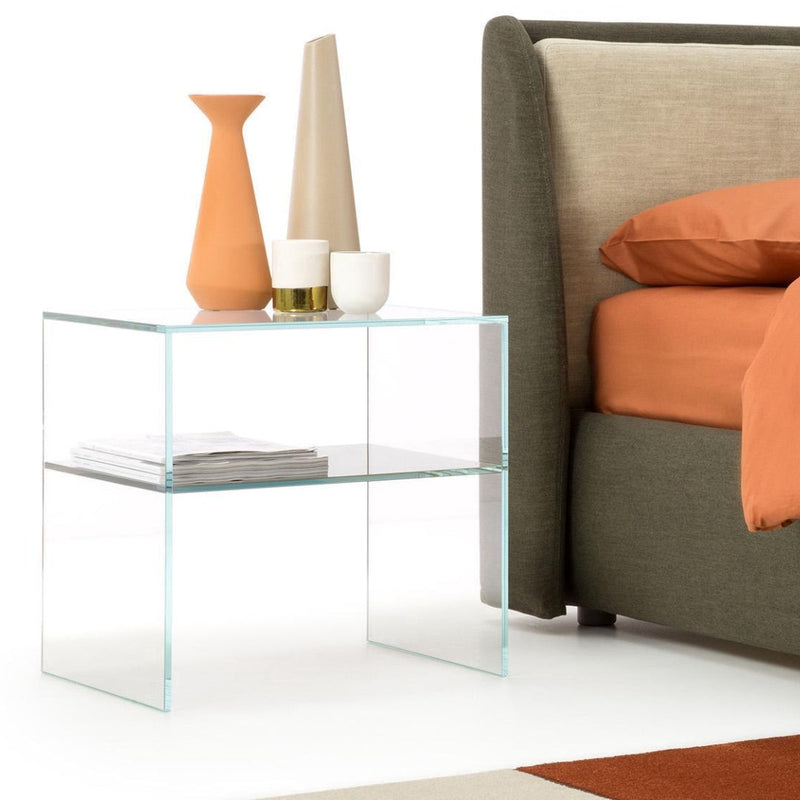Minimalist Glass Side Table with Shelf