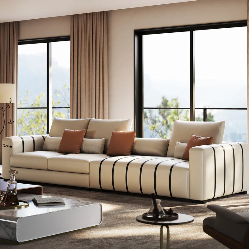 Modern Cream Piano-Patterned 6-Seater Sofa,living room Couch - Craft Decor