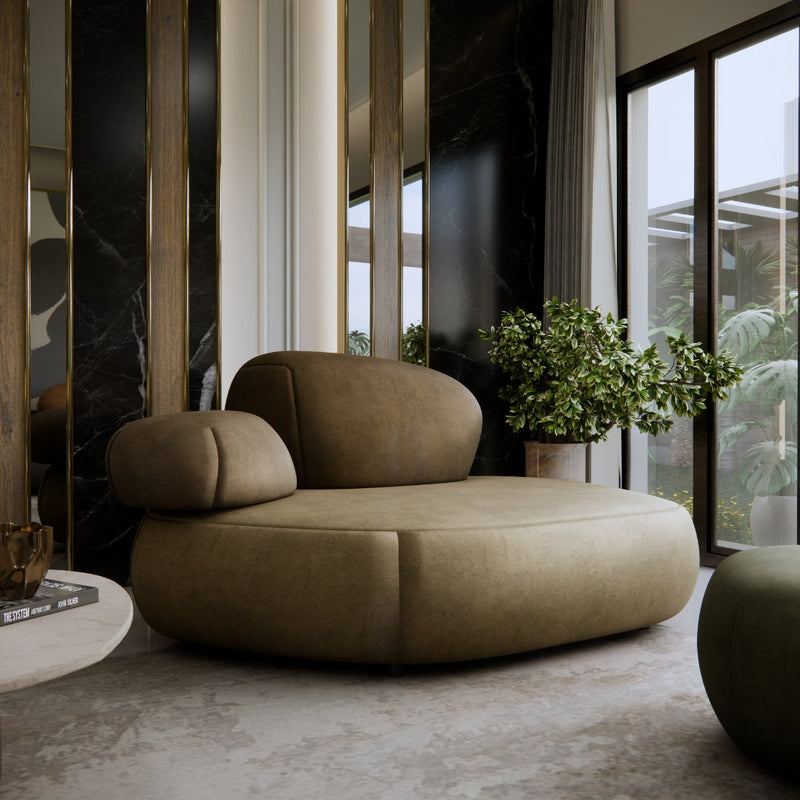 Modern Olive Green Pebble Shaped Sofa Couch
