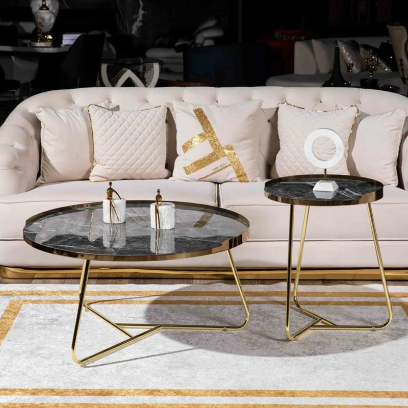 Golden Edge Black Marble Coffee Table Duo