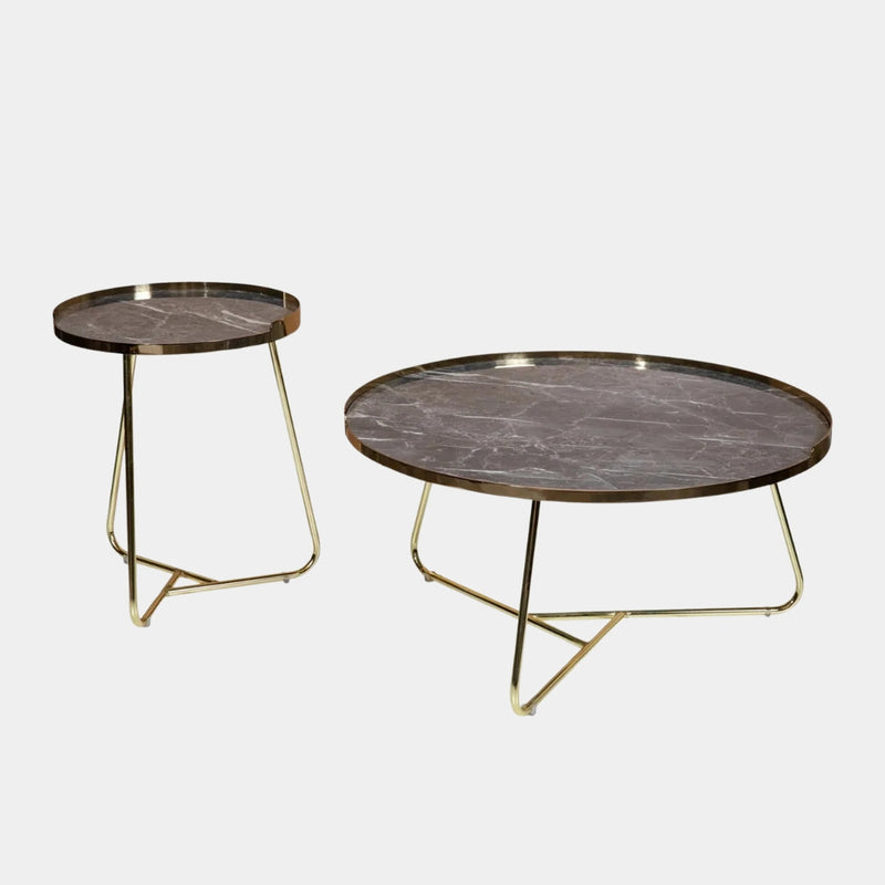 Golden Edge Black Marble Coffee Table Duo