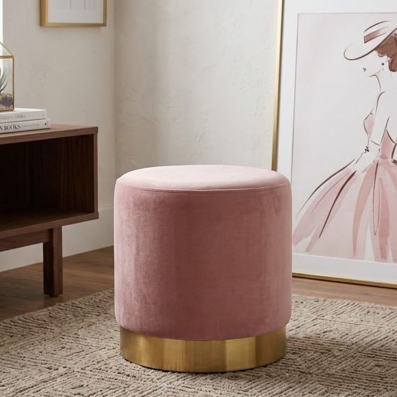 Pink Velvet Vanity Stool Ottoman Pouf