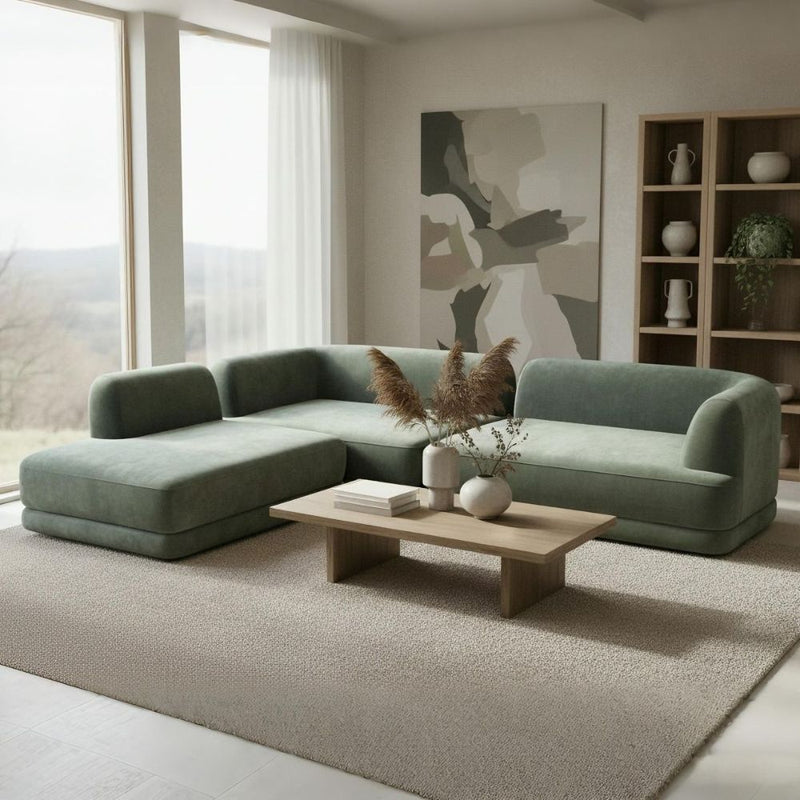 7 Seater Olive Green Upholstered L-Shape Sectional Sofa