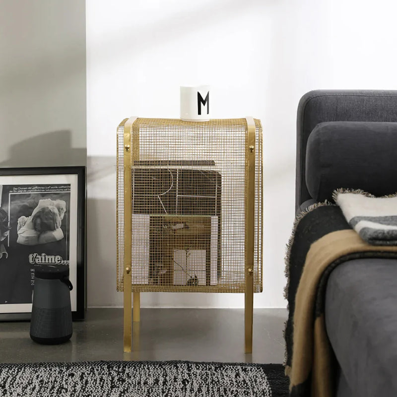 Loen Modern Rectangular Gold Magazine Rack with Open Storage