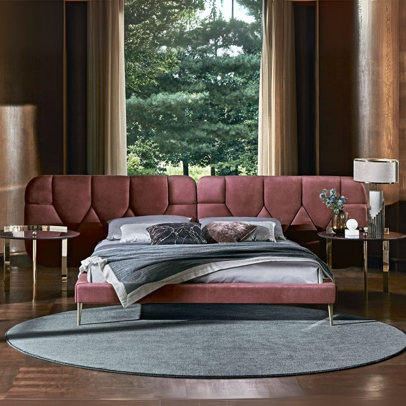 Rose Velvet Luxe Bed With Solid Headboard