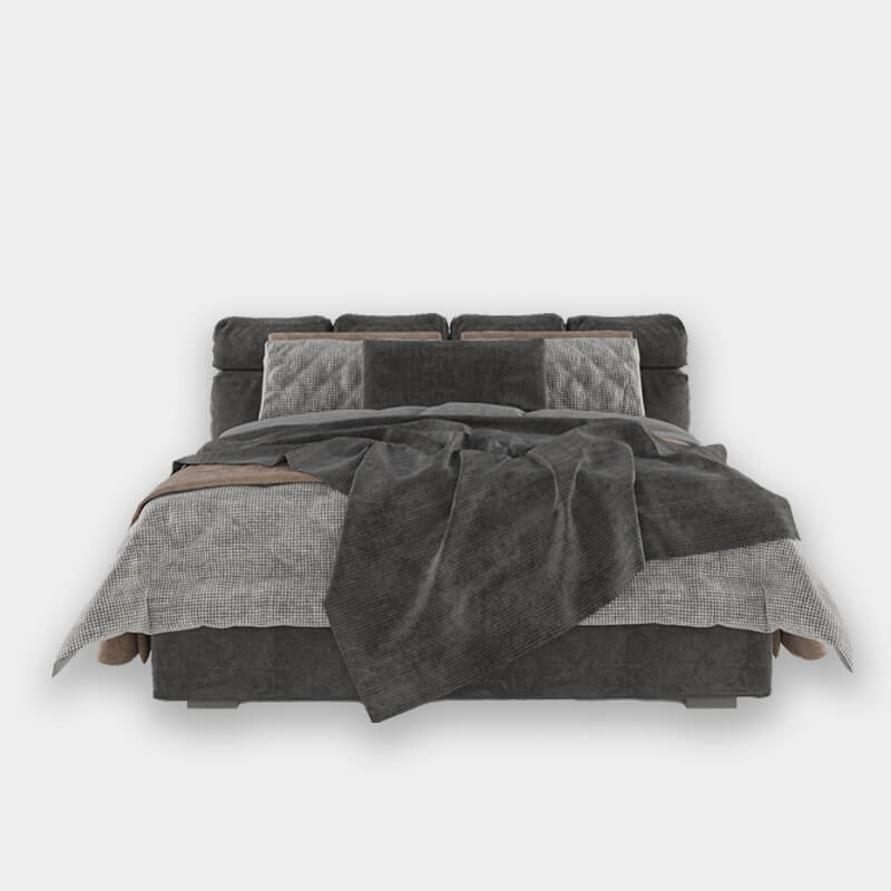 Velvet Upholstered Classical King-Size Grey Bed