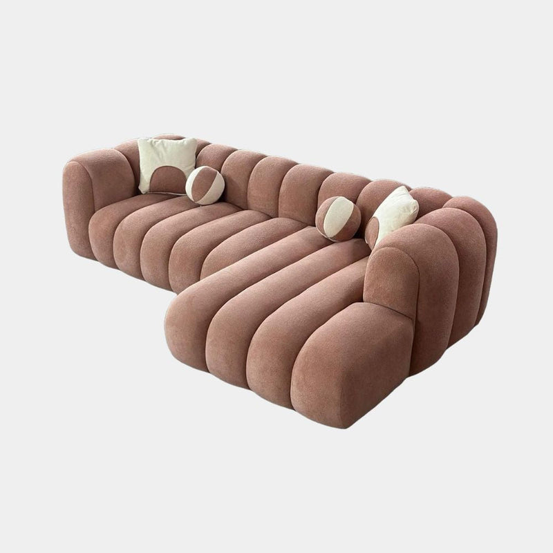 5 Seater Fluted Dusky Pink L-Shape Sectional Sofa