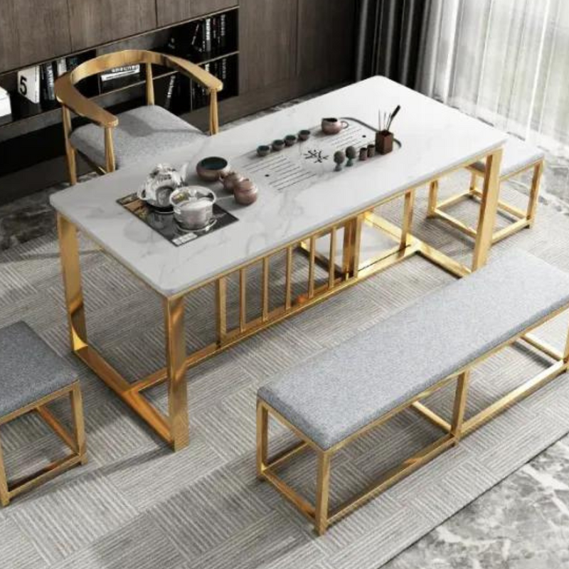 Seno 6 Seater Modern Dining Table In Matt Gold
