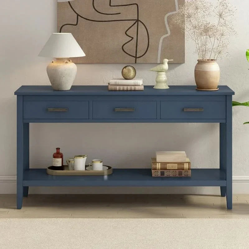 Fuiled 3-Drawer Console Table for Entryway, Narrow Sofa Tables Entryway Table Rustic Entrance Front Door Table Accent Table w/ 1 Shelf