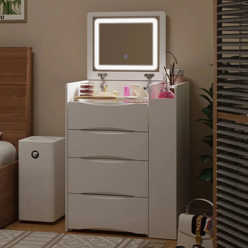 Vanity Desk with 3 Drawers, Lift-Up Mirror, and Storage Bench