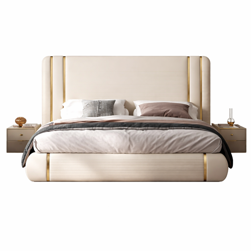 Classic Luxury Upholstered Bed In Off White