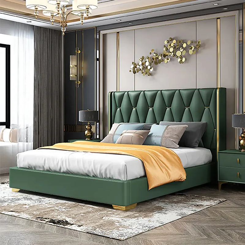 Urbanic Modern Green & Gold Velvet Bed