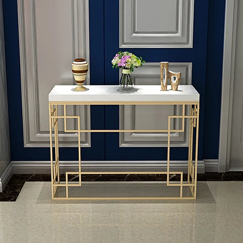 Cooper Modern Console Table for Entryways with White Rectangular Top and Gold Metal Base