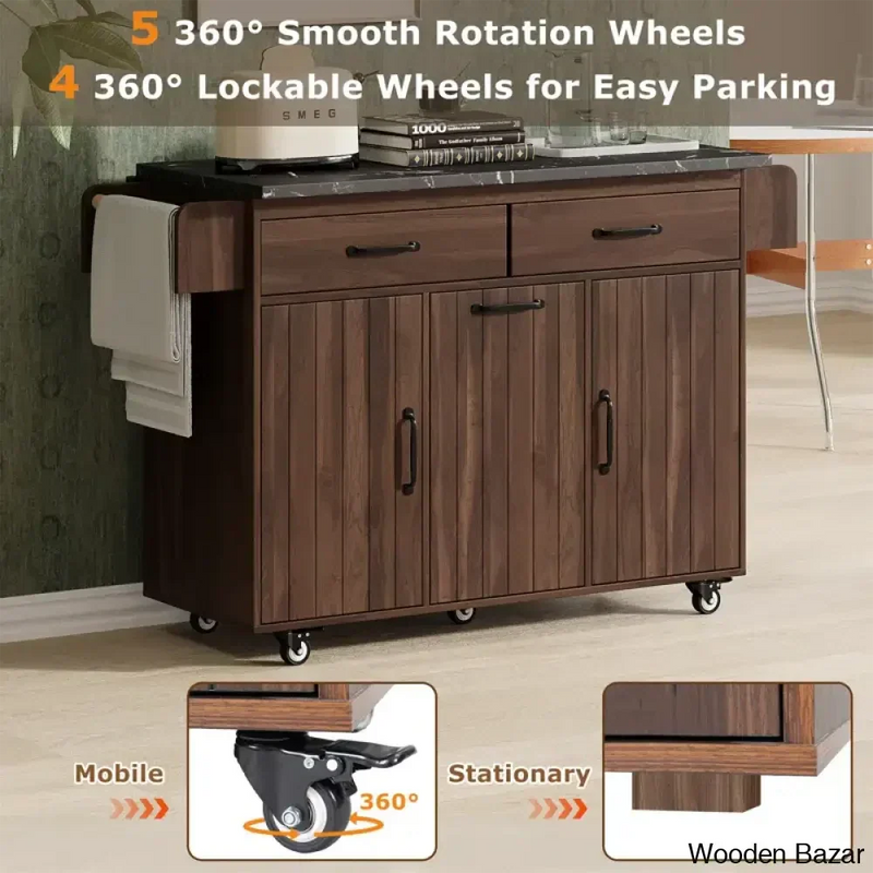 43"W Kitchen Island with Trash Can Compartment and Drop Leaf Kitchen trolley cart cabinet kitchen island with storage