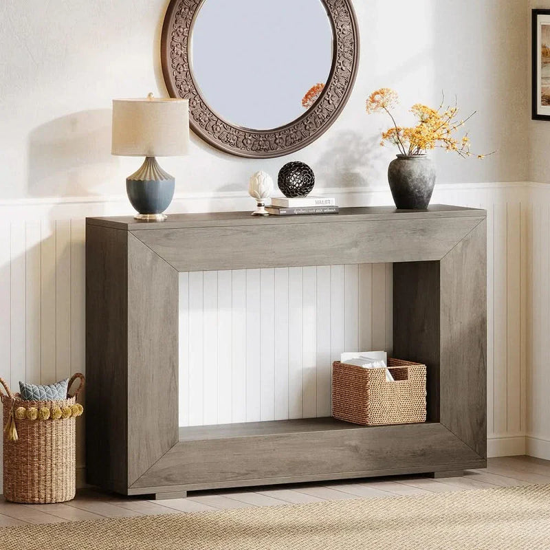 Qanjan Farmhouse Wooden Console Table with Storage - Rustic Brown