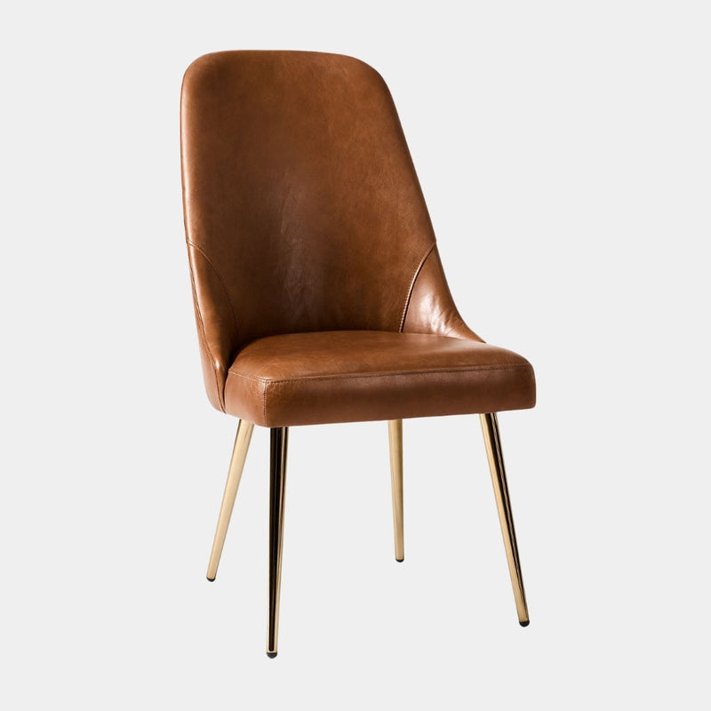 Mid-Century High Back Brown Dining Chair