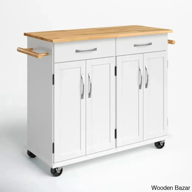 48.1"W Kitchen Island with Solid Wood Top, Locking Wheels, Adjustable Shelves Kitchen trolley cart cabinet kitchen island with storage