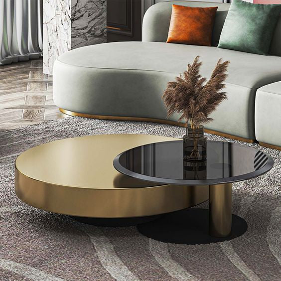 Caroline Modern Gold & Black 2-Piece Round Nesting Coffee Table Set