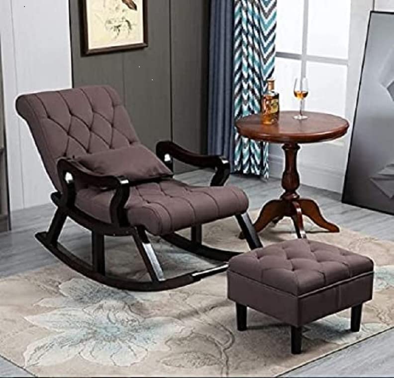CRAFT DECOR Wooden Rocking Chair with Foot Rest, Balcony Rocking for Adults, Ergonomic Rocking Chair for Home/Office/Balcony.