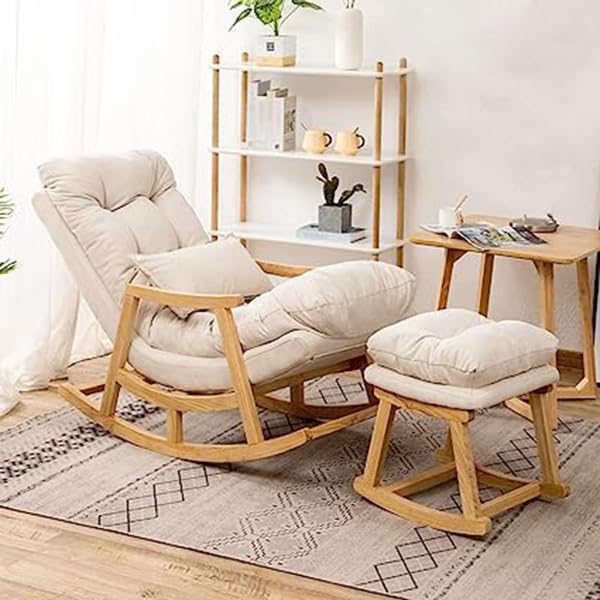CRAFT DECOR Rocking Chair with Footrest | Rocking Chair with Soft Cushioned for Home & Office