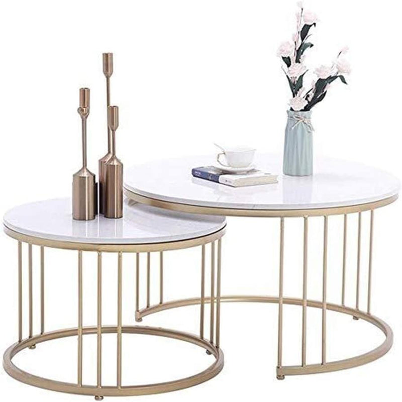 CRAFT DECOR Metal Base Handcrafted Round Coffee/Nesting/Center Table with Marble Finish top for Living Room/Drawing Room/Balcony