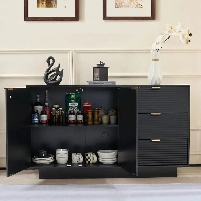 Hynik Modern Fluted Sideboard Buffet Cabinet Adjustable Shelves