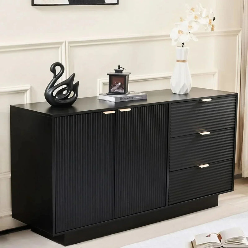 Hynik Modern Fluted Sideboard Buffet Cabinet Adjustable Shelves