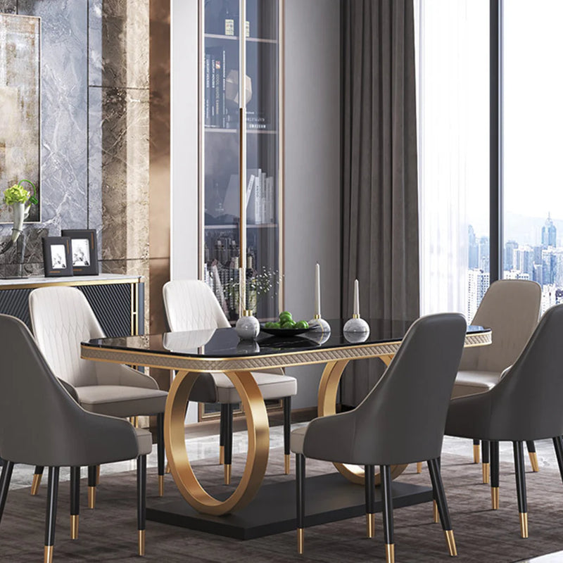 Zorian Modern Luxury Dining Table Set featuring Natural Marble Top and Metal Frame
