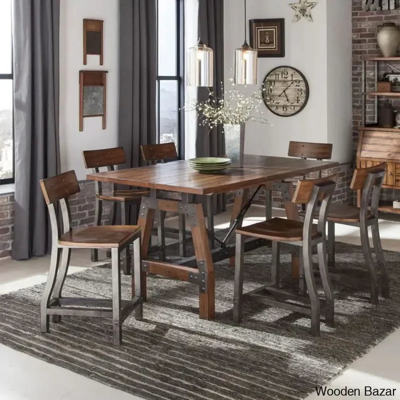 6 Seater Modern Counter Height Dining Set - Wooden Empiro