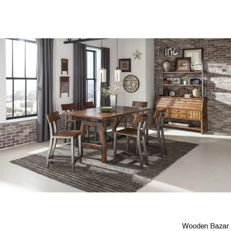 6 Seater Modern Counter Height Dining Set - Wooden Empiro