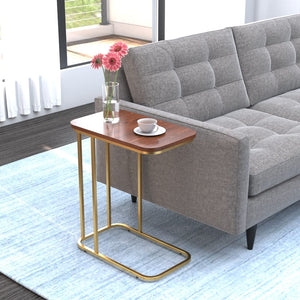 DECOWORLD|| Metal Side Table with Marble Finish Wooden Top for Living Room, Sofa or Bed Side Stand