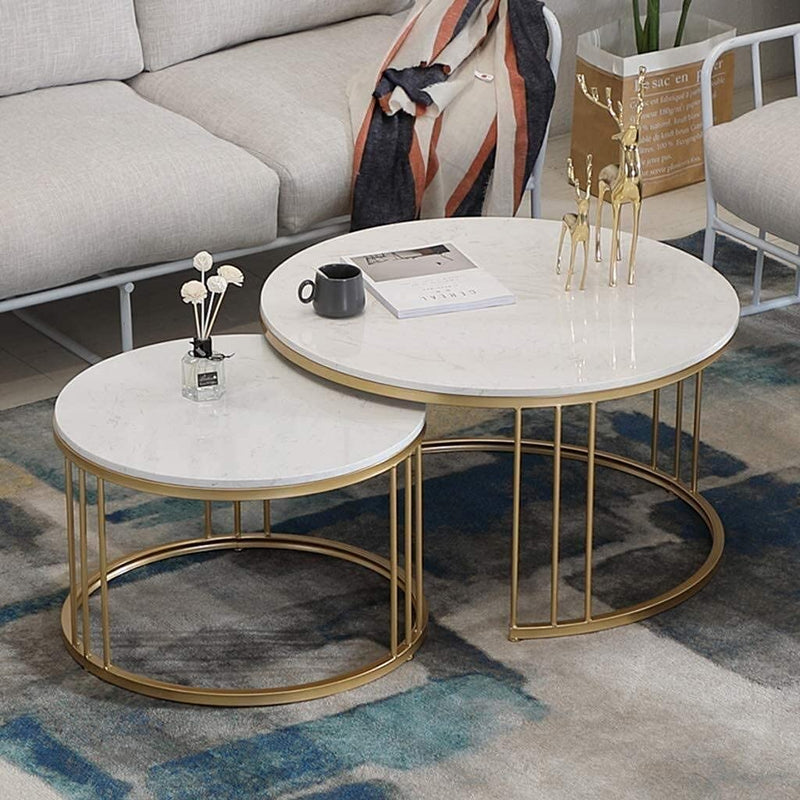 CRAFT DECOR Metal Base Handcrafted Round Coffee/Nesting/Center Table with Marble Finish top for Living Room/Drawing Room/Balcony