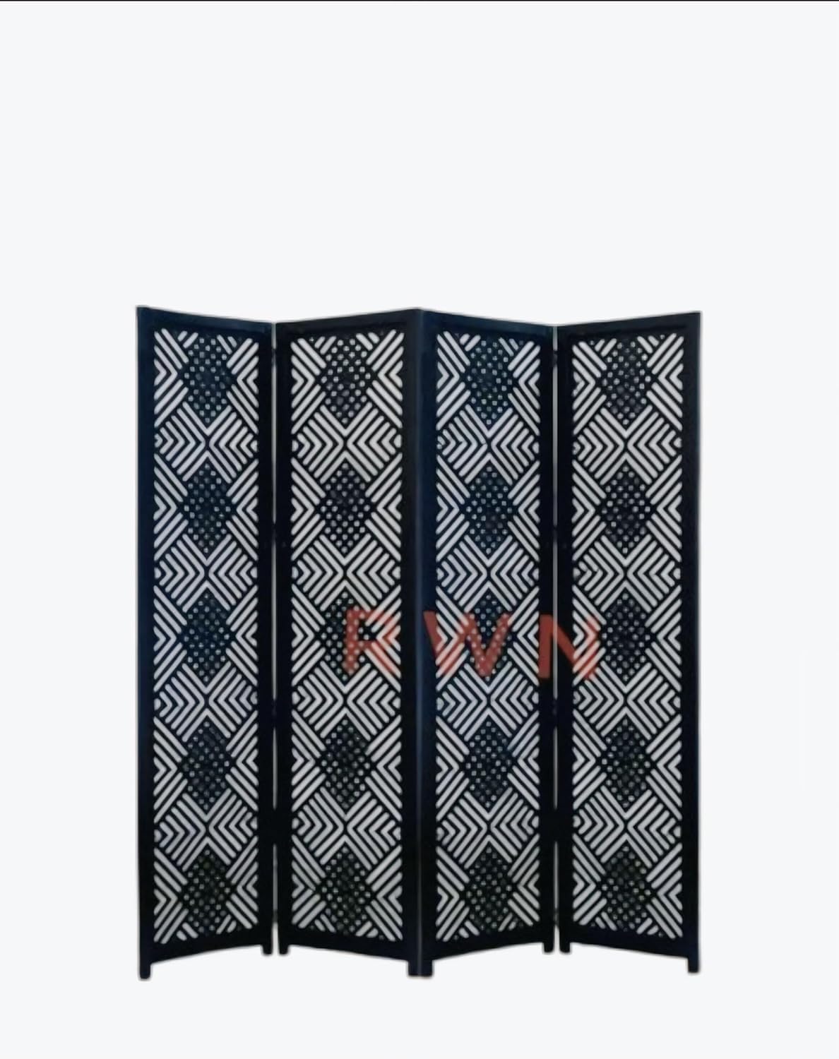 Wooden Room Divider 6 Feet, 4-Panel Folding Wooden Partition for Living Room, Office, Pooja Room, Restaurant, Kitchen & Balcony (2W x 1.82H Meters). (White-Cone Pattern)