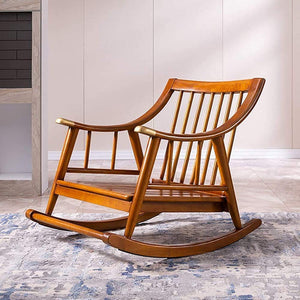 WOOD ART INDIA Teak Wood Modern Ergonomic Rocking Chair Including with Cushain