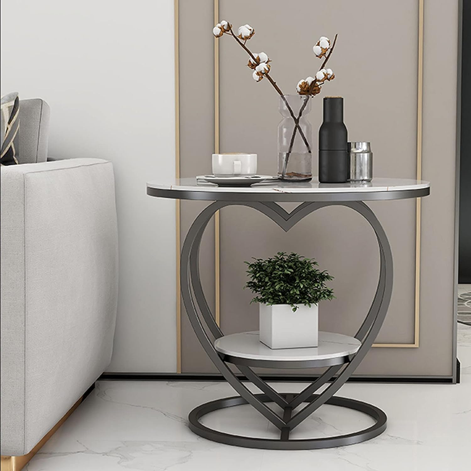 Al Hama Small Coffee Table, Coffee Table Love, Side Table, Living Room Round Table Sofa Corner Table Bedroom, Living Room, and Office Bedside Tables (Gold & Black) (Wood,Metal)