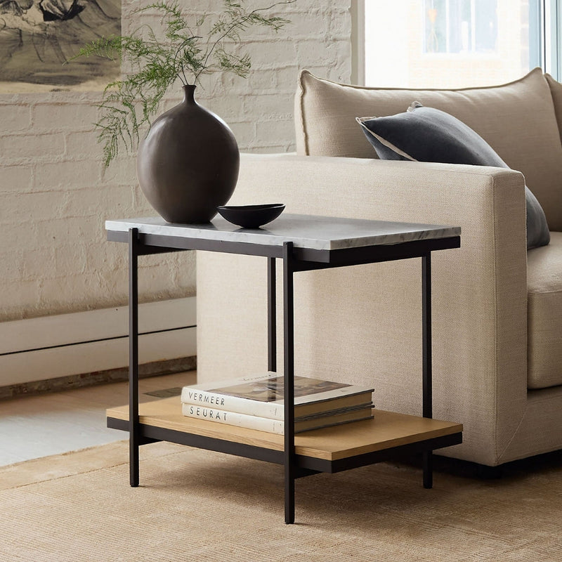 Black Metal Base Side Table with Marble & Wood