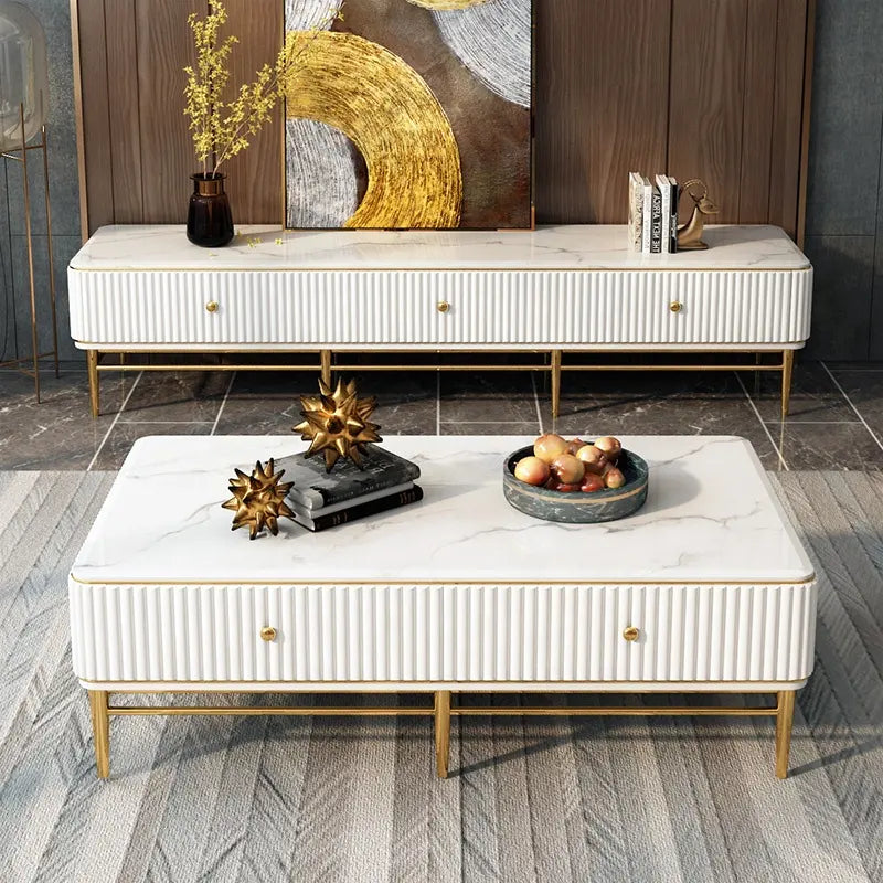 Onyx Luxury White Rectangle Coffee Table With Marble Top