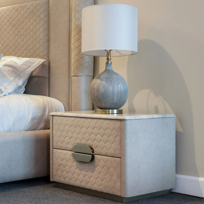 Diamond Quilted Side Table with Marble Top