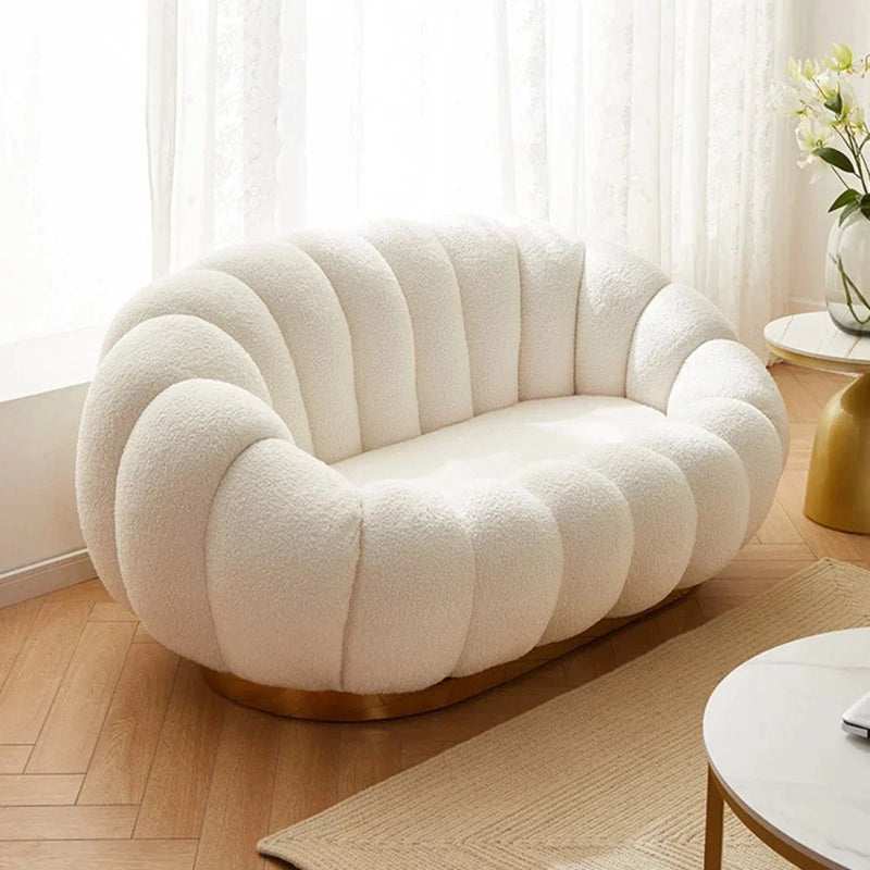 Ace Luxury Modern Pumpkin Suede Rounded Sofa Set
