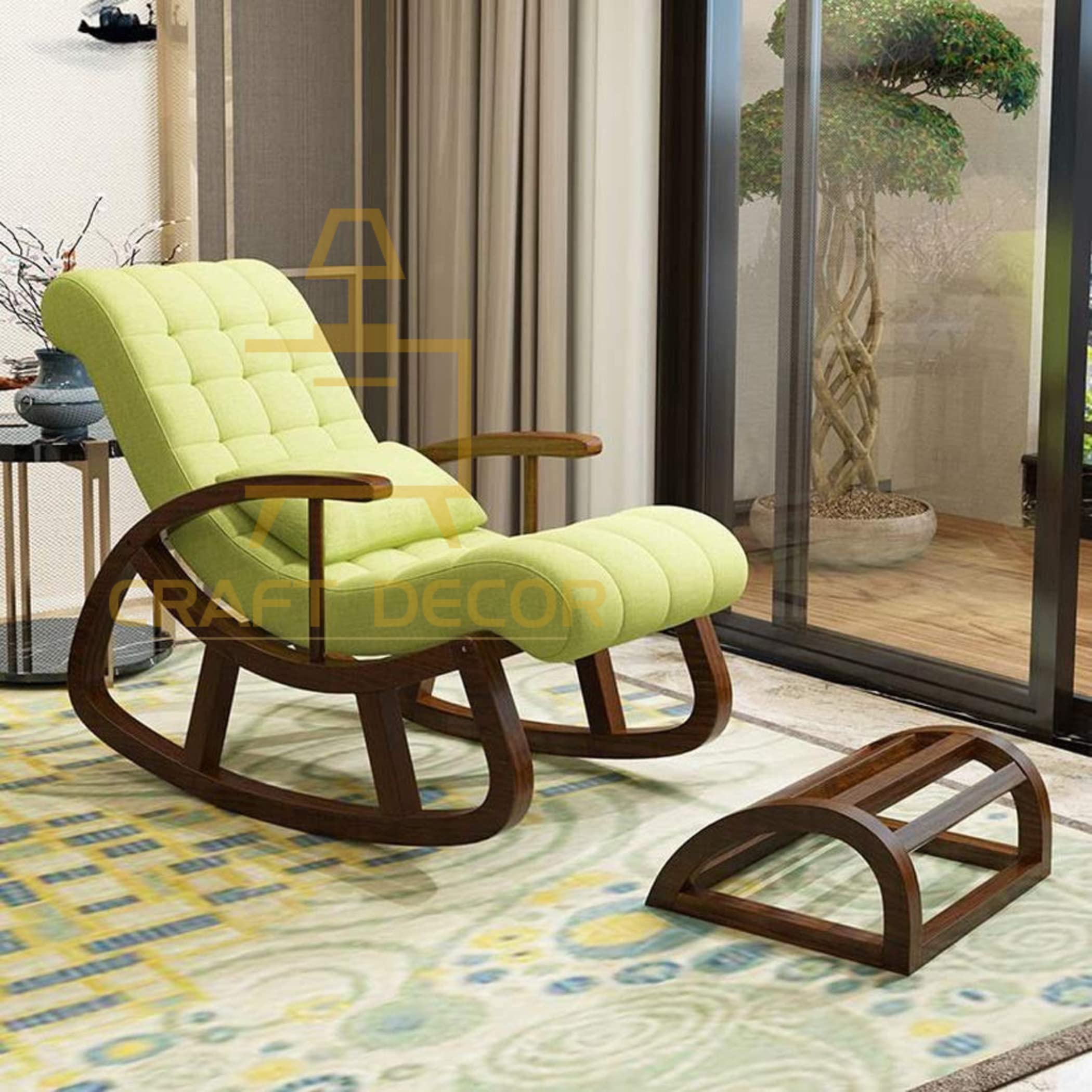 CRAFT DECOR Ergonomic Rocking Chair with Foot Rest, Relaxing Chair for Home, Rocking Chair for Adult for Home, Easy Chair for Relax for Old Age, Rose Wood Rocking Chair, Traditional Rolling Chair