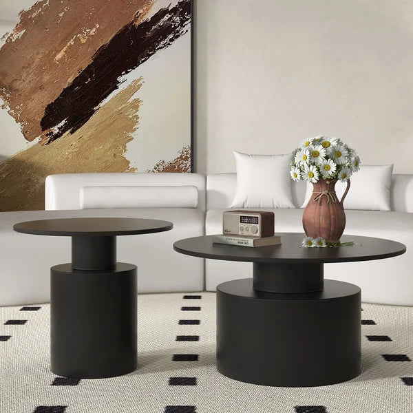 Helly Black Round Center Table Metal Accent Table Set of 2