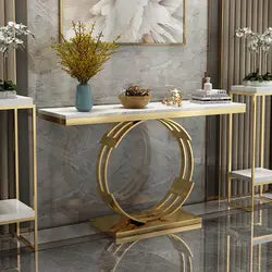 Bailey Designer Ring Console With Marble Top and Golden Base