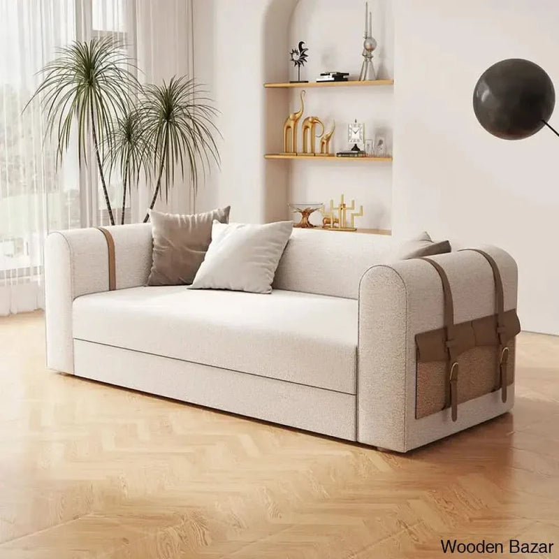 87" Modern White Boucle 3-Seater Sofa Upholstered Convertible with Side Storage - Wooden Empiro