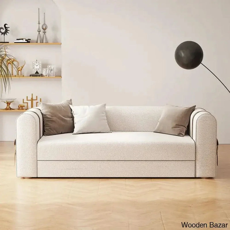 87" Modern White Boucle 3-Seater Sofa Upholstered Convertible with Side Storage - Wooden Empiro