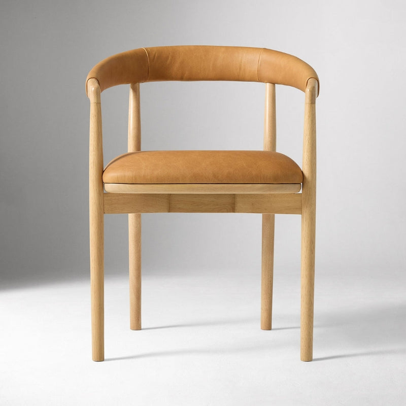 Modern Brown Leather Wooden Dining Chair