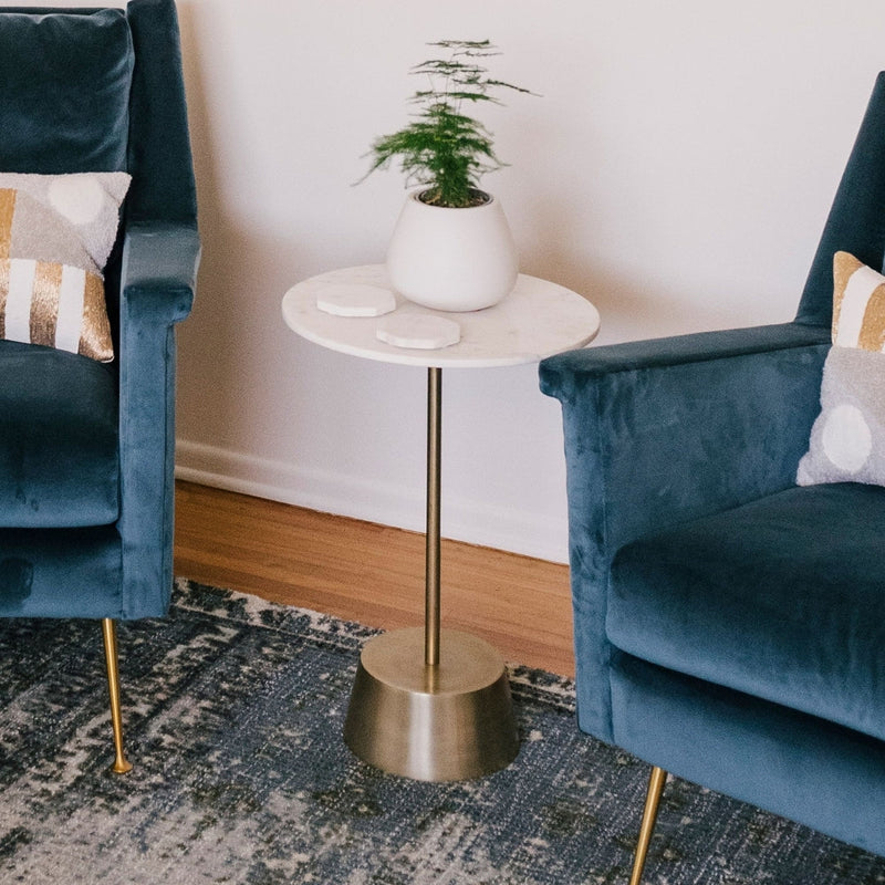 White Marble Top Pedestal Side Table