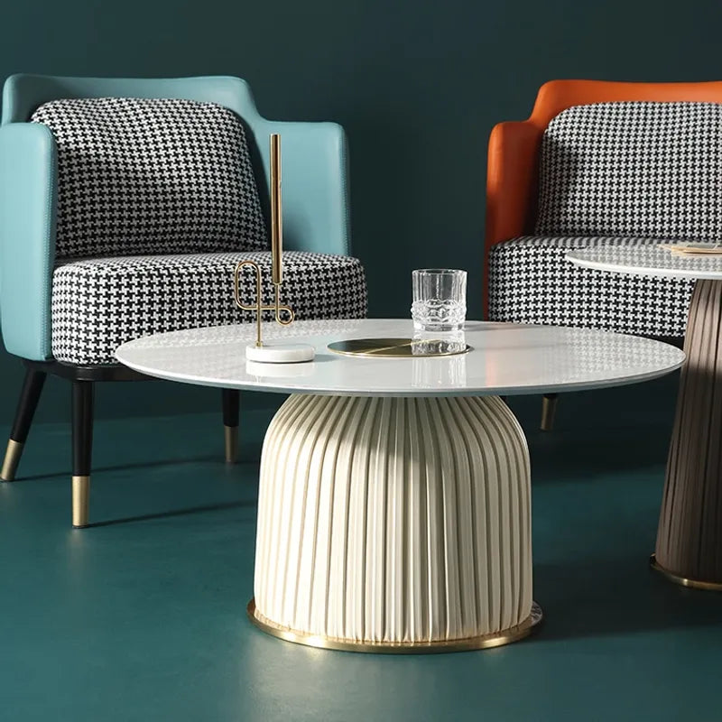 Jade Modern White Round Coffe table With Marble Top