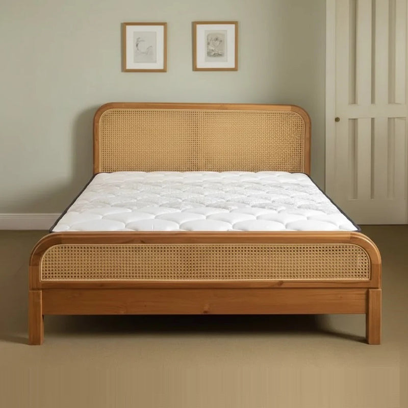 Wooden Empiro Solid Acacia Wood Mid-Century Classic Rattan Cane Bed (Natural)